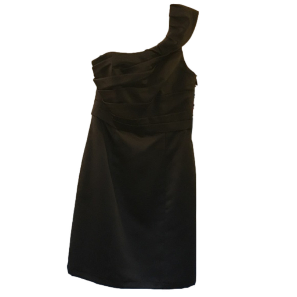 Alfred Angelo Cocktail Dress Size 8 One Shoulder Asymmetrical Ruffle Black‎ LBD
